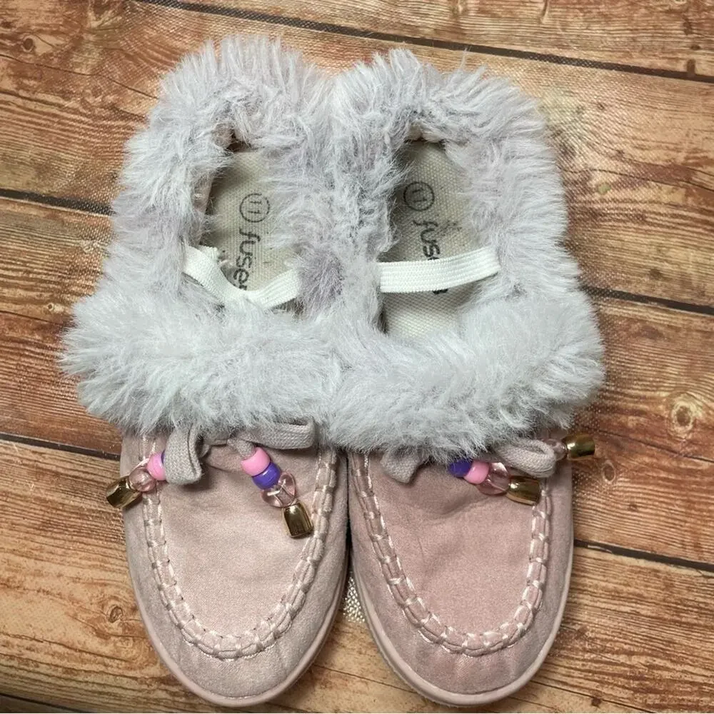 Steve Madden Jhugz Faux Fur Trim Slip-On Slippers Girl's Size 13 Pink Blush
